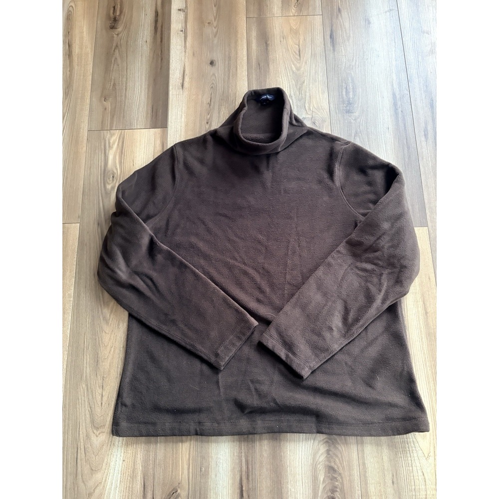 Lands End Fleece Top Pullover Brown Mock Neck Soft Women's Large